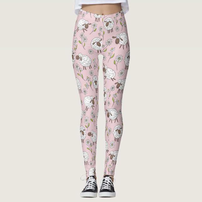 Räkning av får vid rosa av bomullskandy leggings (Framsida)