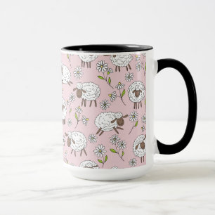 Räkning av får vid rosa av bomullskandy mugg