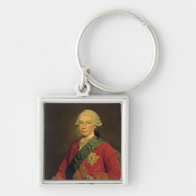 Räkning Claude-Louis-Robert de Sanktt-Germain 1777 Fyrkantig Silverfärgad Nyckelring (Framsidan)