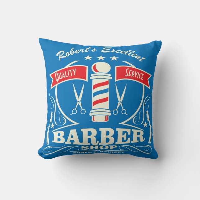 Rakning och klippning på Mongrammed Barbershop Kudde (Framsida)