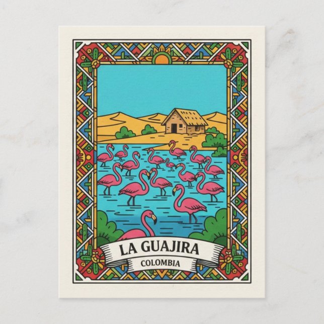 Räkor Colombia La Guajira Flamingos Vykort (Framsida)