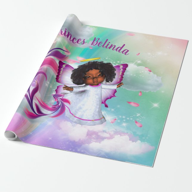 Rakor, fluffmoln, stjärnor, babyskor presentpapper (Utrullad)