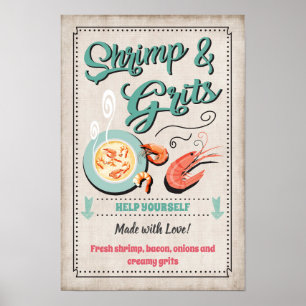 Räkor och Grits Party-tecken Poster