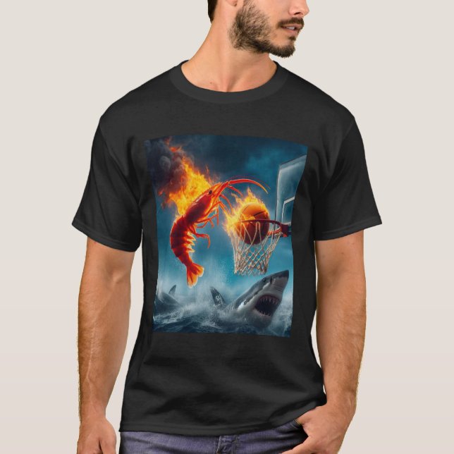 Räkor som doppar haj rolig fiskememe  t shirt (Framsida)