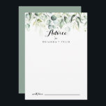 Råkort för vattenfärg Eucalyptus Greenery Bröllop Rådkort<br><div class="desc">Det här vattenfärgade eucalyptus grey bröllop-rådgivningskortet är perfekt för ett rustiskt bröllop. Denna konstnärliga utformning har hand-,  vattenfärgs-,  eukalyptus grönt foliage,  inspirerande naturskönhet. De här korten är perfekter för bröllop,  möhippa,  babydusch,  studentfest och mycket mer. Anpassa korten med namn från bruden och brudgummen,  blivande föräldrar eller student.</div>