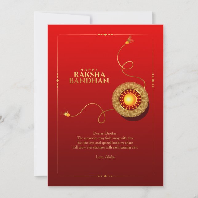 Raksha Bandhan Red and Guld Greeting Card (Framsida)