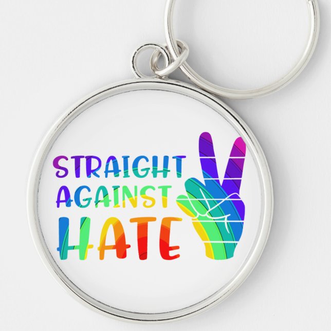 Rakt mot Hate - Pridet HBT-TQ+ Ally Rund Silverfärgad Nyckelring (Framsidan)