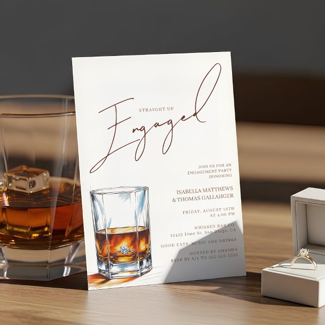 Rakt på sak Förlovningsfest för whisky Inbjudningar (Whiskey Engagement Party Invitation | Distillery Engagement Party)