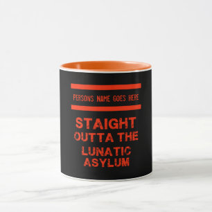 Rakt ut ur det galna asyl stora kaffet mugg