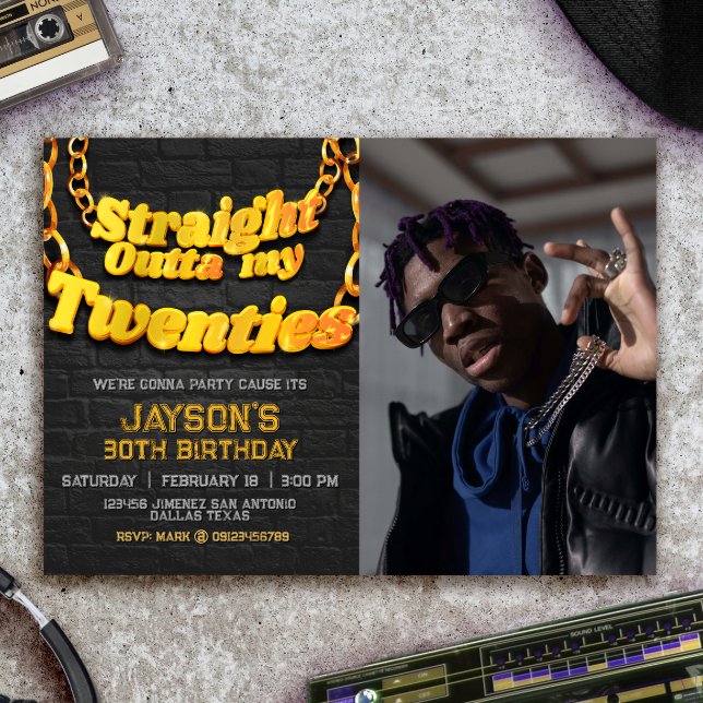 Rakt ut ur mina tjugotals med foto inbjudningar (Skapare uppladdad)