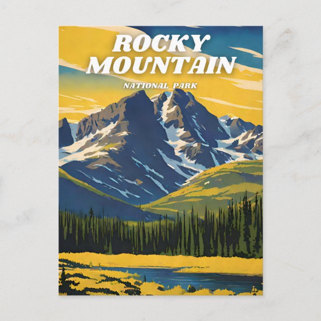 Raky Mountain National Park illustration retro Ae Vykort (Framsida)