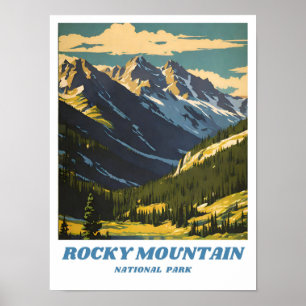 Raky Mountain National Park illustration retro Sc Poster