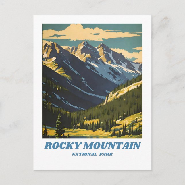 Raky Mountain National Park illustration retro Sc Vykort (Framsida)