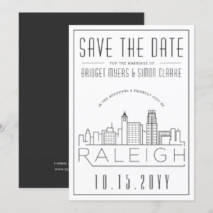 Raleigh Bröllop Stiliserad Skyline Spara datum Inbjudningar