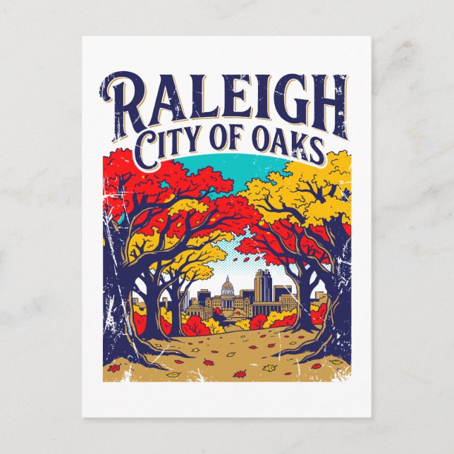 Raleigh City of Oaks Höstvy Vykort (Framsida)