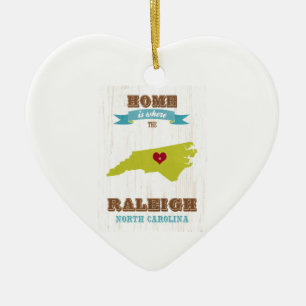 Raleigh hem- North Carolina karta - är var Julgransprydnad Keramik
