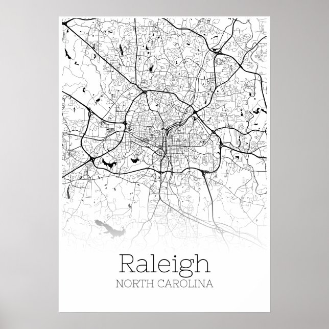 Raleigh Karta - North Carolina - City Karta Poster (Framsidan)