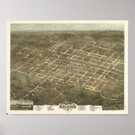Raleigh N. Carolina 1872 Antique Panoramic Karta Poster