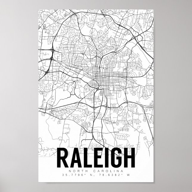 Raleigh NC Minimalist Karta Art Poster (Framsidan)