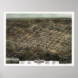 Raleigh, NC Panoramic Karta - 1872 Poster