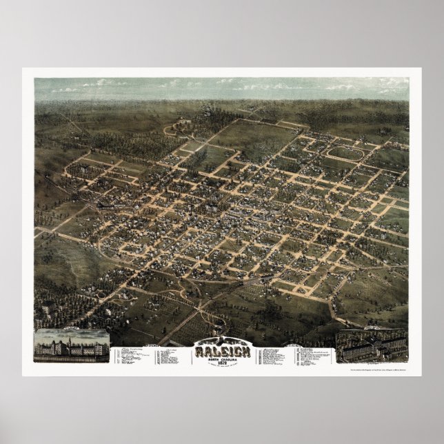 Raleigh, NC Panoramic Karta - 1872 Poster (Framsidan)