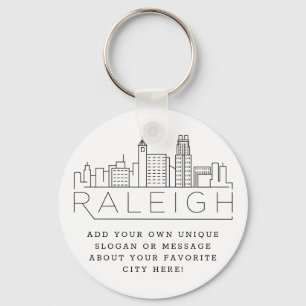 Raleigh, NC Stylized Skyline Anpassningsbar Sloga Nyckelring