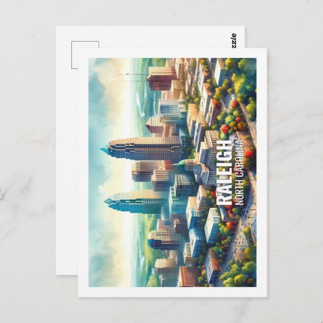Raleigh North Carolina Berömd Travel vattenfärg Vykort (Fram/baksida)