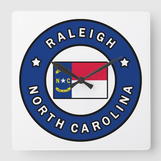 Raleigh North Carolina Fyrkantig Klocka (Framsida)