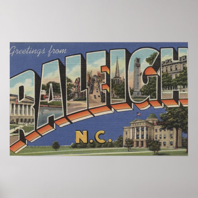 Raleigh, North Carolina - Large Brev Scenes Poster (Framsidan)