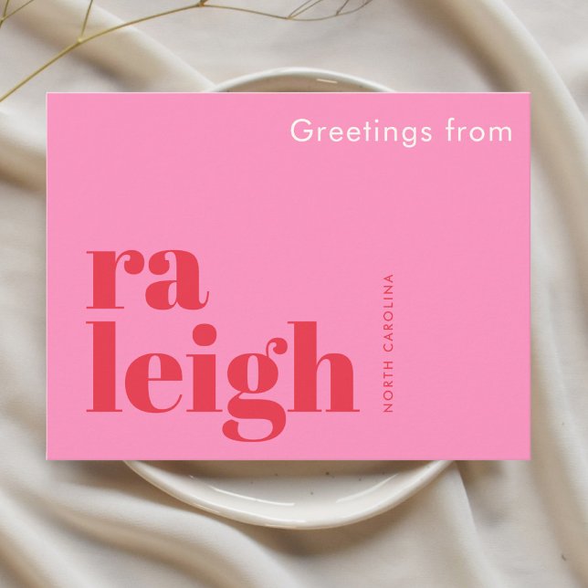 Raleigh North Carolina typografisk rosa Vykort (Skapare uppladdad)