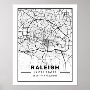 Raleigh North Carolina USA Travel City Karta Poster