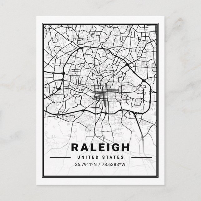Raleigh North Carolina USA Travel City Karta Vykort (Framsida)