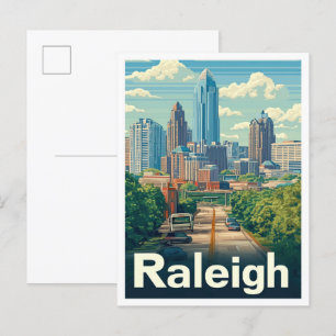 Raleigh North Carolina Vintage resor Illustration Vykort