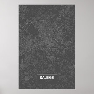 Raleigh North Carolina (vit på svart) Poster