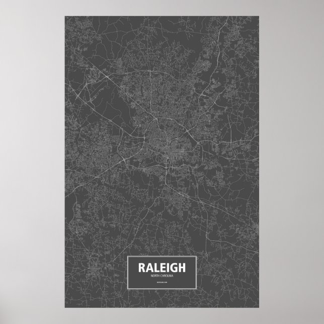 Raleigh, North Carolina (vit på svart) Poster (Framsidan)