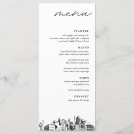 Raleigh Skyline Modern Bröllop Dinner Menu Meny