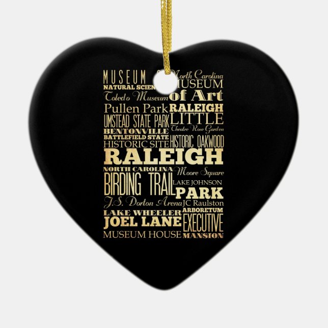 Raleigh stad av North Carolina statlig typografi Julgransprydnad Keramik (Framsidan)