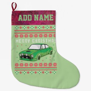 Rally Car Ugly jul Sweater Stor Julstrumpa