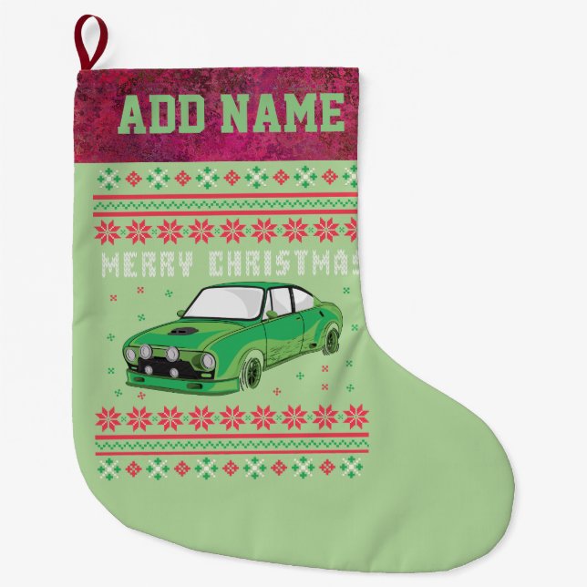 Rally Car Ugly jul Sweater Stor Julstrumpa (Framsidan)