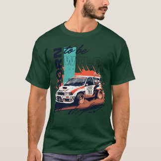Rally competition car in a race kicking up dust gi t shirt