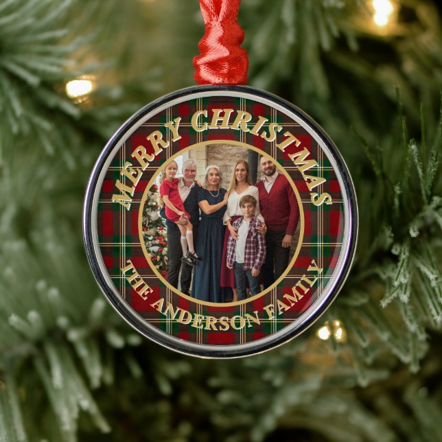 Ralph Lauren Tartan Plaid Family Photo Christmas Julgransprydnad Metall (Träd)