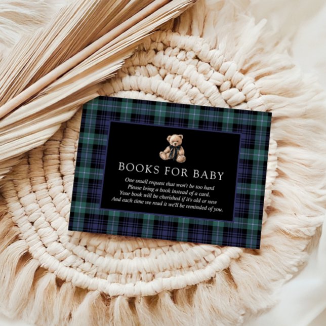Ralph Teddy Bear Navy Green Plaid Books For Baby Tilläggskort (books for baby ralph teddy bear baby shower)