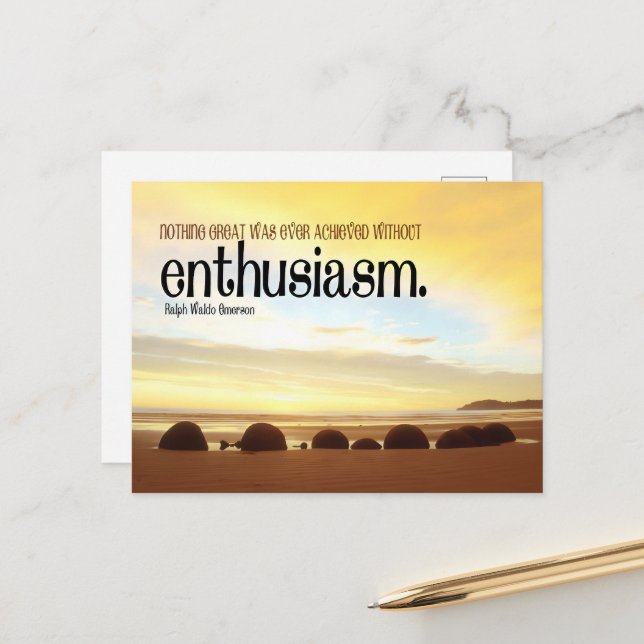 Ralph Waldo Emerson Inspirational Quote Enentusias Vykort (Fram/Back In Situ)