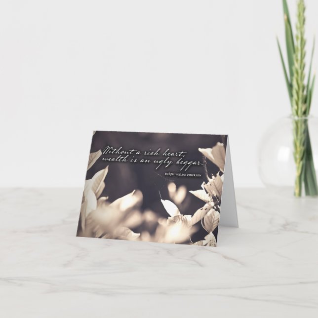 Ralph Waldo Emerson Inspirational Quote Rik Heart Tack Kort (Framsida)