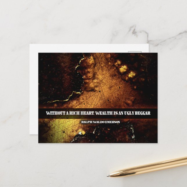 Ralph Waldo Emerson Inspirational Quote Rik Heart Vykort (Fram/Back In Situ)