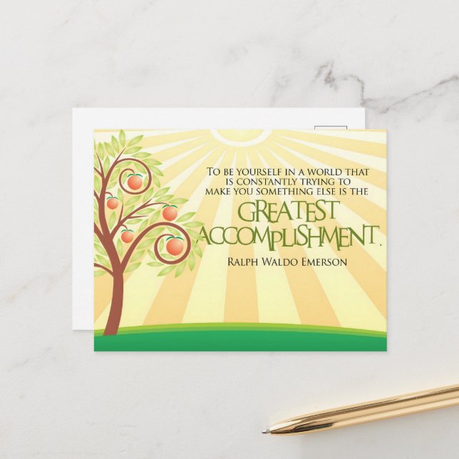 Ralph Waldo Emerson Inspirational Quote "Yourself" Vykort (Fram/Back In Situ)