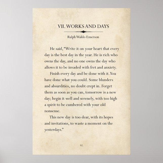 Ralph Waldo Emerson Works och Days Bok Page Art Poster (Framsidan)