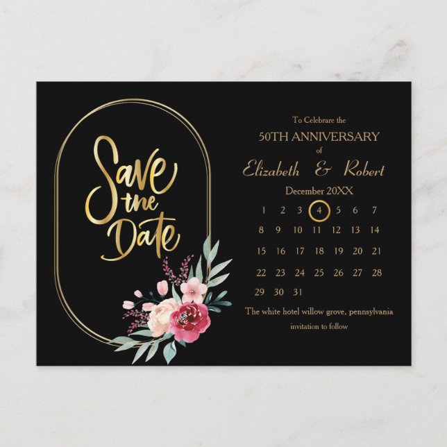 Ram 50-årsdagen Bröllop Datumkalendern Meddelande Vykort (Framsida)