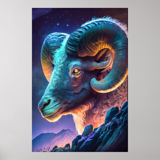 Ram Animal Porträtt Painting Wildlife utomhus art Poster (Framsidan)