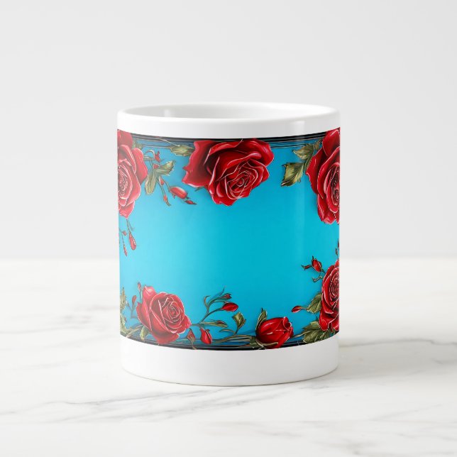 Ram av röda rosor med dekorativa gröna blad jumbo mugg (Framsidan)